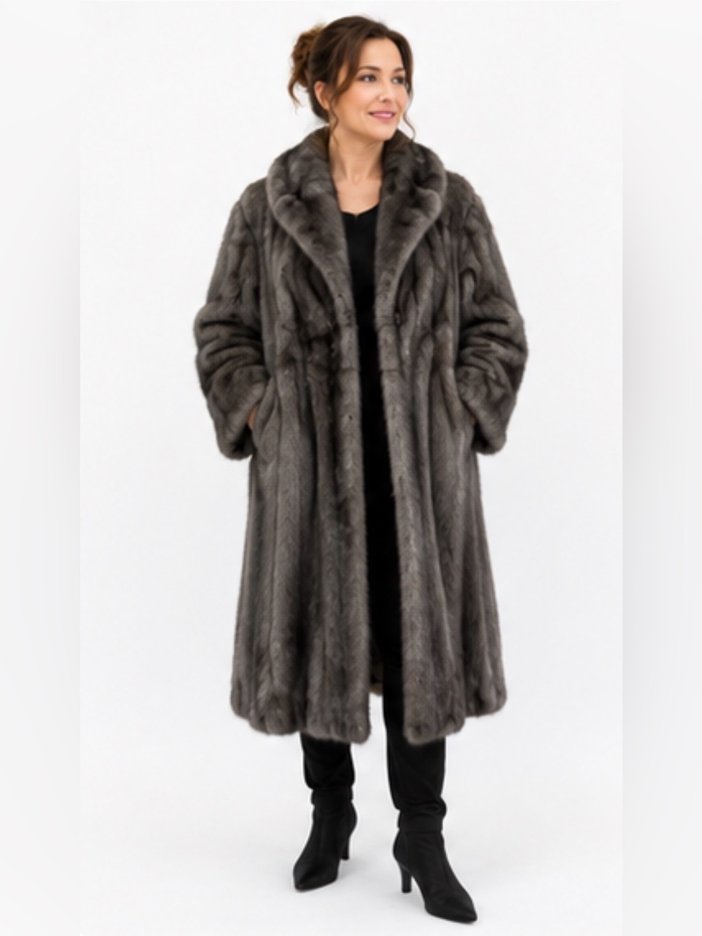 Vintage Reid Montreal Genuine Mink Fur Coat Grey Full Length L